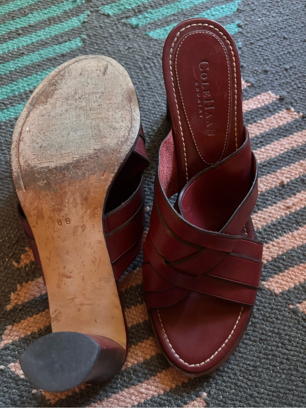 Vintage Cole Haan Country Red Leather Woven Mule Sandals | 8 - Picture 5 of 5